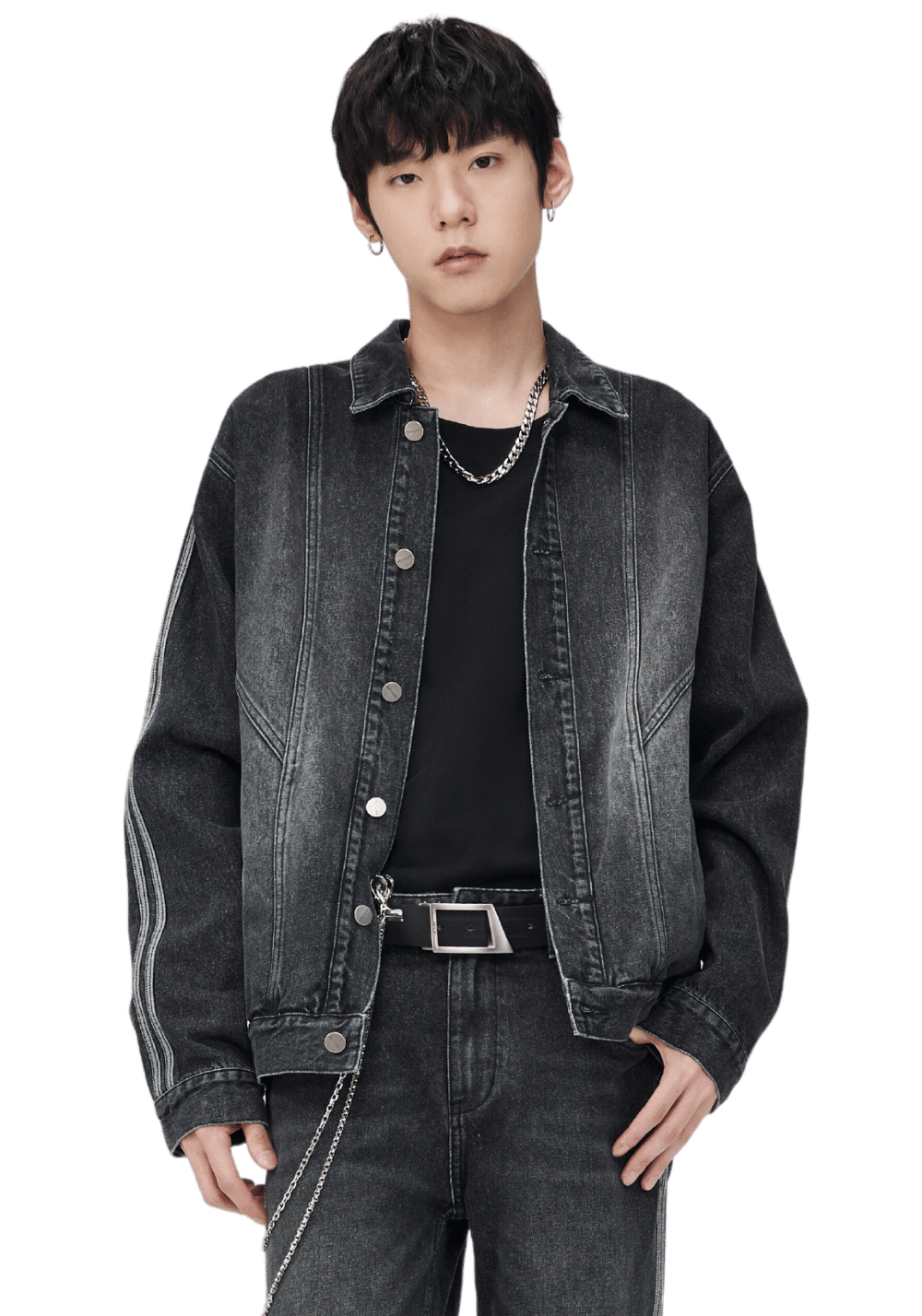 美式侧条纹牛仔夹克