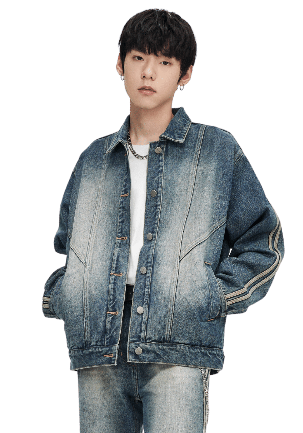 美式侧条纹牛仔夹克